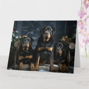 Carte Décor de Noël Rottweiler Snowy Sleigh