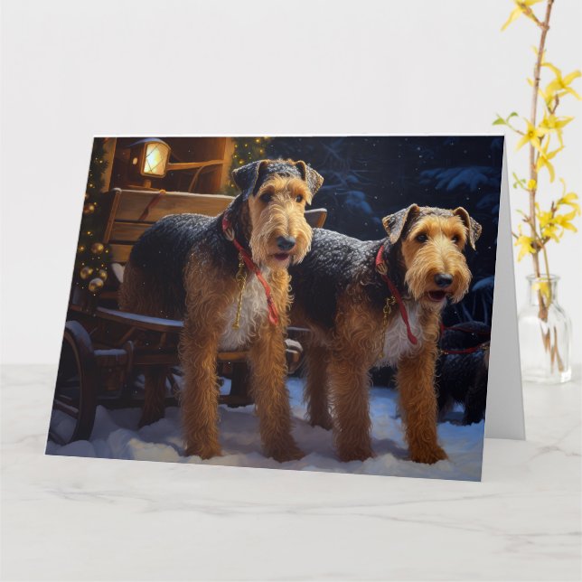 Carte Décor de Noël Traîneau enneigé d'Airedale   (Fleur jaune)