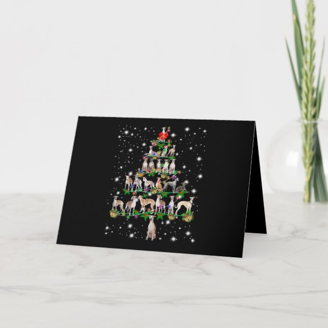 Carte décoration cadeau drôle arbre de Noël whippet (Devant)