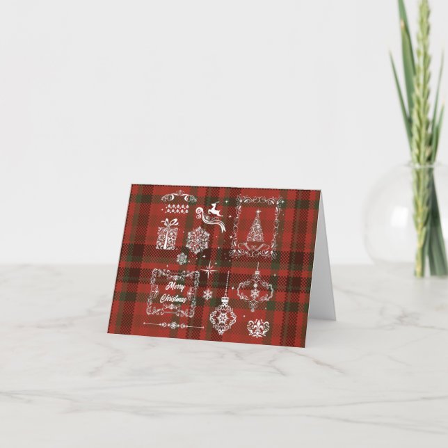 Carte Décoration de Noël à carreaux rouge et blanc sans  (Devant)