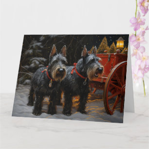 Carte Décoration de Noël Terrier Écossais Traîneau Neige