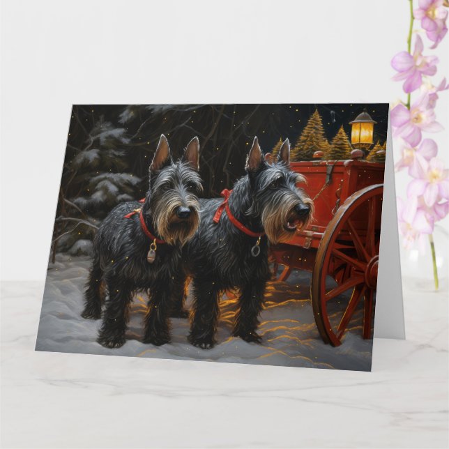 Carte Décoration de Noël Terrier Écossais Traîneau Neige (Orchidée)