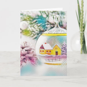 Carte Décorations de Noël Vintage Ornements Aquarelle