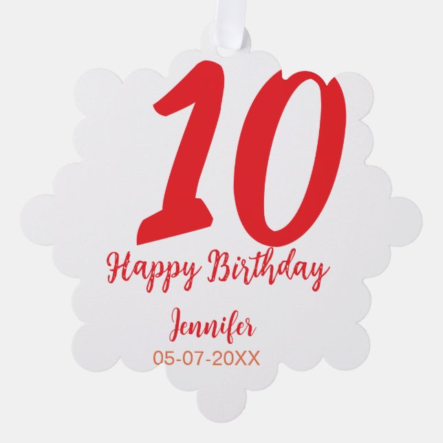 Carte Décorative 10e anniversaire ajouter nom date année rouge modè (Recto)