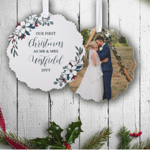 Carte Décorative 1er Noël Marié Beaux Florals