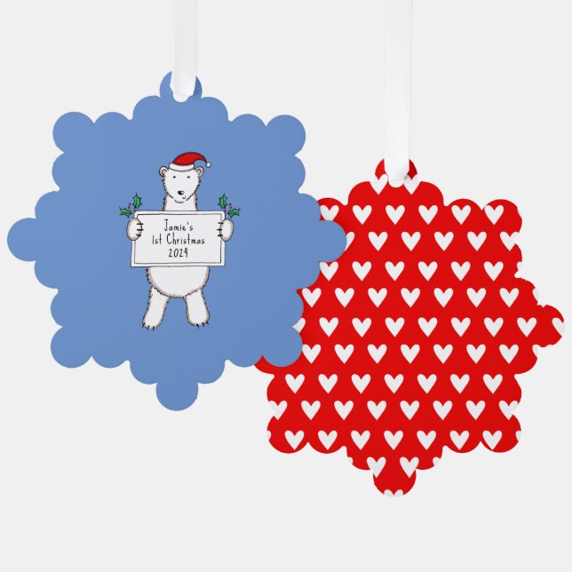 Carte Décorative 1er Ours polaire de Noël personnalisé (Recto/Verso)