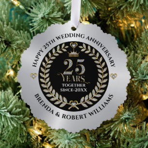 Carte Décorative 25e anniversaire de mariage argent paillettes et o
