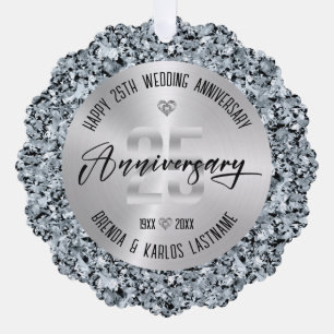 Carte Décorative 25e anniversaire du Mariage Argent et diamants