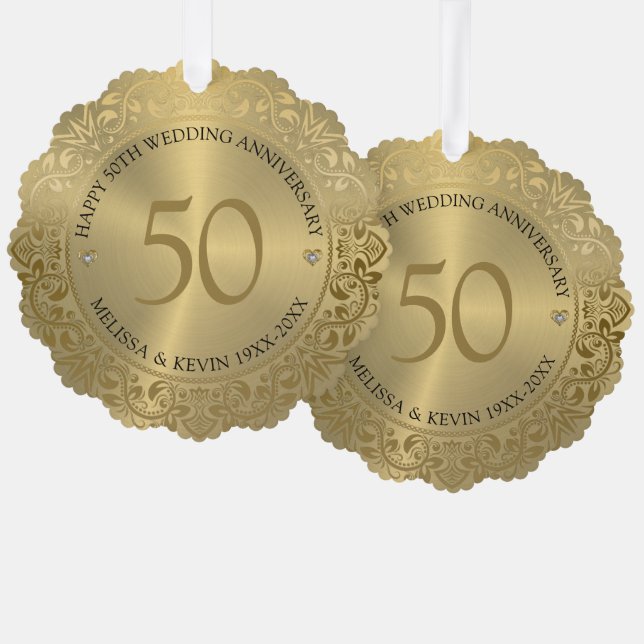 Carte Décorative 50e anniversaire de Mariage Gold Floral Frame (Recto/Verso)