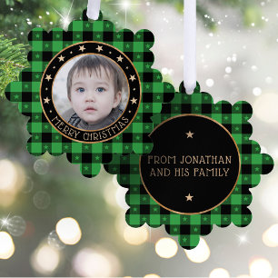 Carte Décorative Ajouter Photo Buffalo Plaid & Stars Joyeux Noël
