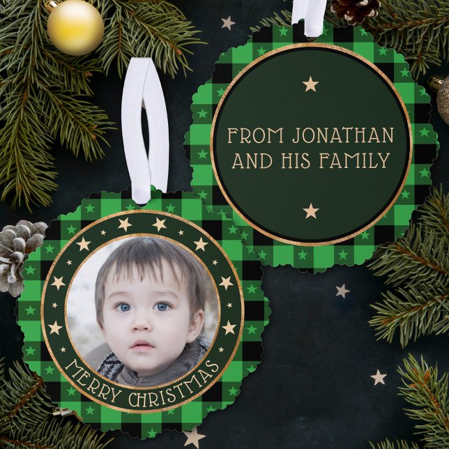 Carte Décorative Ajouter Photo Buffalo Plaid & Stars Joyeux Noël (Créateur téléchargé)