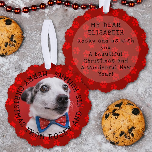 Carte Décorative Ajouter photo et nom Funny Noël Chien Pawprints Ro (Créateur téléchargé)