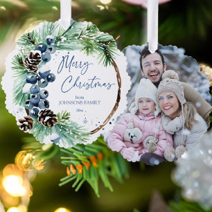 Carte Décorative Aquarelle de Noël neige pins de la couronne photo