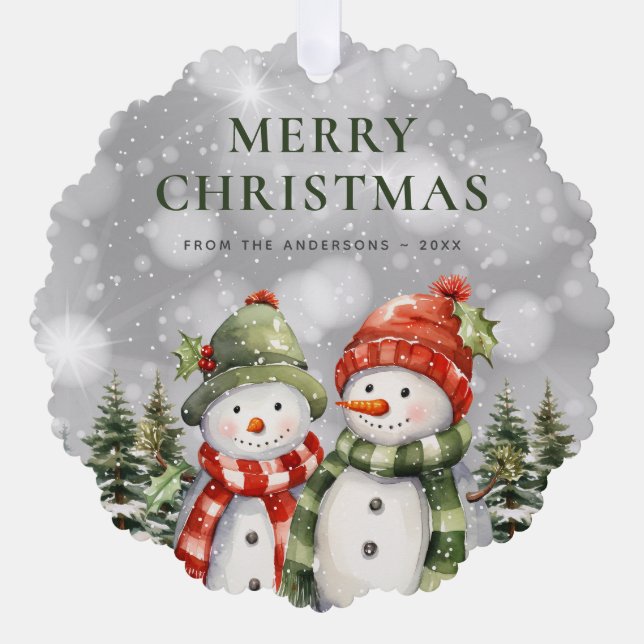 Carte Décorative Aquarelle mignonne Snowman Joyeux Noël (Recto)