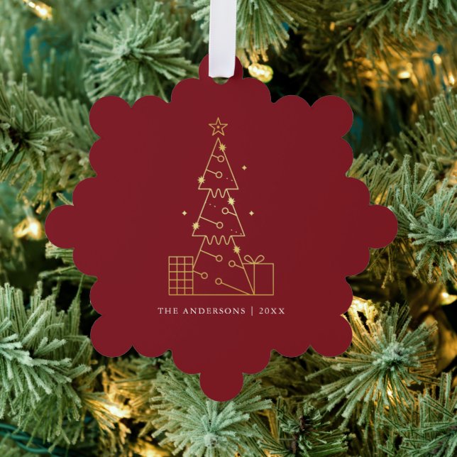 Carte Décorative Arbre de Noël en or minimal rouge moderne (Insitu (Arbre))