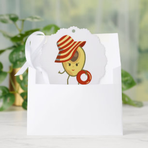 Carte Décorative Avocado beach girl avec casquette de soleil et ann