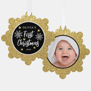 Carte Décorative Baby First Christmas Photo Gold Parties scintillan