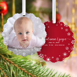 Carte Décorative Baby First Christmas Snowflake Grandparents Script<br><div class="desc">"Mon premier Noël." Un visuel ludique de flocons de neige blancs et de typographie manuscrite avec nom customisé et année, superposant la photo de votre choix, vous aider à inaugurer Noël et Nouvel An. Sur le dos, des flocons de neige blancs supplémentaires et une typographie manuscrite avec "fière nana &...</div>