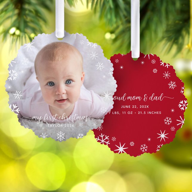 Carte Décorative Baby First Christmas Snowflakes New Parents Script (Créateur téléchargé)