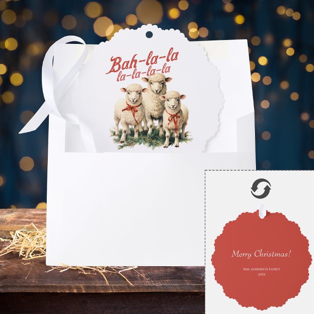 Carte Décorative Bah La La Cute Retro Noël Moutons (Créateur téléchargé)