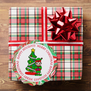 Carte Décorative Balise Cadeau personnalisé Elfe et Arbre de Noël