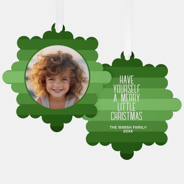 Carte Décorative Bandes rétro avec photo circulaire - Vert Noël (Recto/Verso)