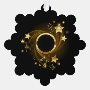 Carte Décorative Bannière ronde avec étoiles or sur noir