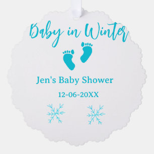 Carte Décorative Bébé en hiver baby shower bleu bébé pieds snowflak