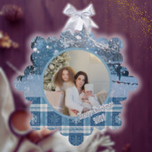 Belle photo de Noël à carreaux bleus et enneigés