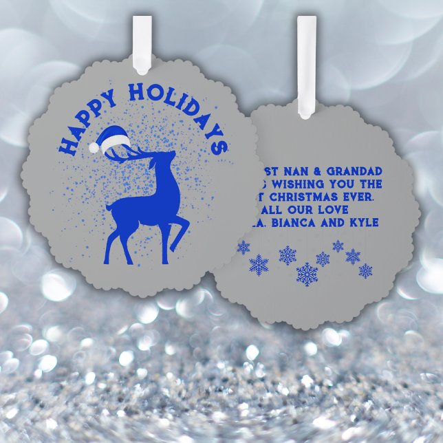 Carte Décorative Bleu/Argent Joyeux Rinder avec Monogramme (Créateur téléchargé)