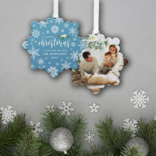 Carte Décorative Bleu Blanc Holly Snowflakes Joyeux Noël Photo