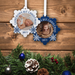 Carte Décorative Blue White Snowflakes 1er Noël de bébé