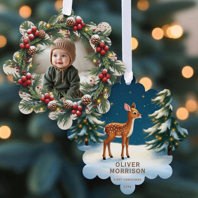 Carte Décorative Bois Baby Deer Premier Noël Personnalisé (Créateur téléchargé)