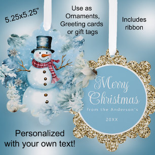 Carte Décorative Bonhomme de neige Or Joyeux Noël Message