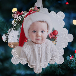 Carte Décorative Bordure neige simple une photo rouge Joyeux Noël