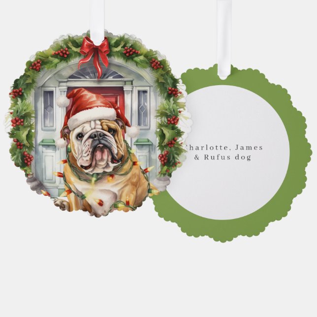 Carte Décorative Bouledogue britannique au chapeau de Père Noël dev (Recto/Verso)