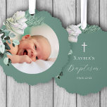 Carte Décorative bouquet vert blanc Baptême<br><div class="desc">Baptême ornement en papier</div>