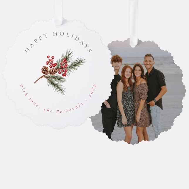 Carte Décorative Branche moderne de pins d'hiver et Berries Photo (Recto/Verso)