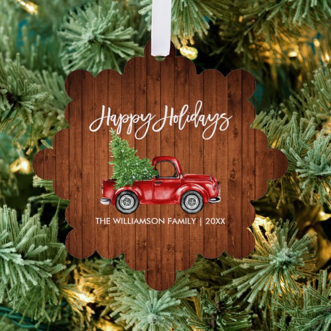 Carte Décorative Brosse Script Aquarelle Camion Rouge Vacances rust (Insitu (Arbre))