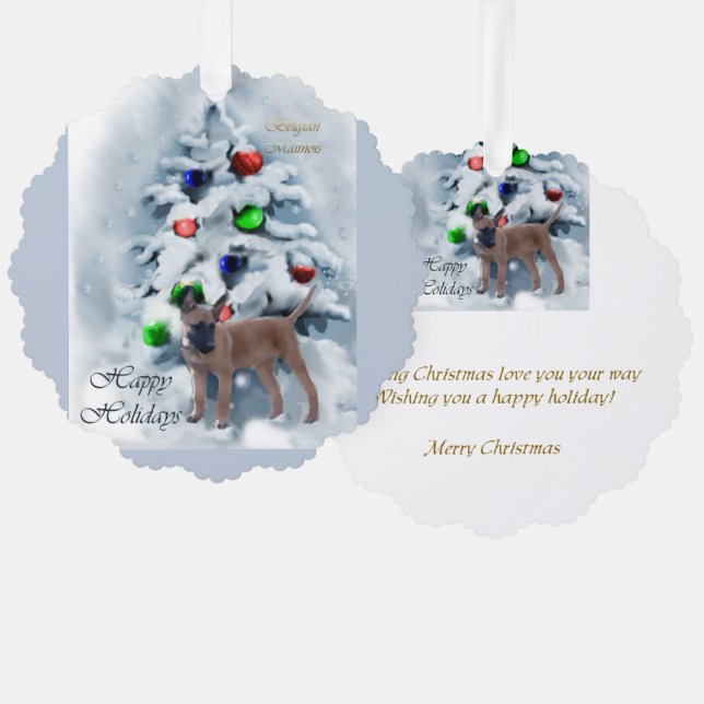 Carte Décorative Cadeaux de Noël Malinois belge (Recto/Verso)