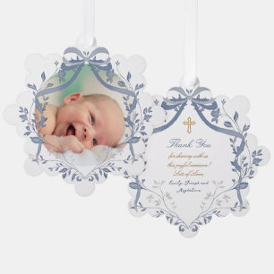 Carte Décorative cadre d'aquarelle bleu élégant Baptême merci