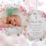 Carte Décorative cadre de fleurs roses Baptême merci<br><div class="desc">Baptême merci ornement papier</div>