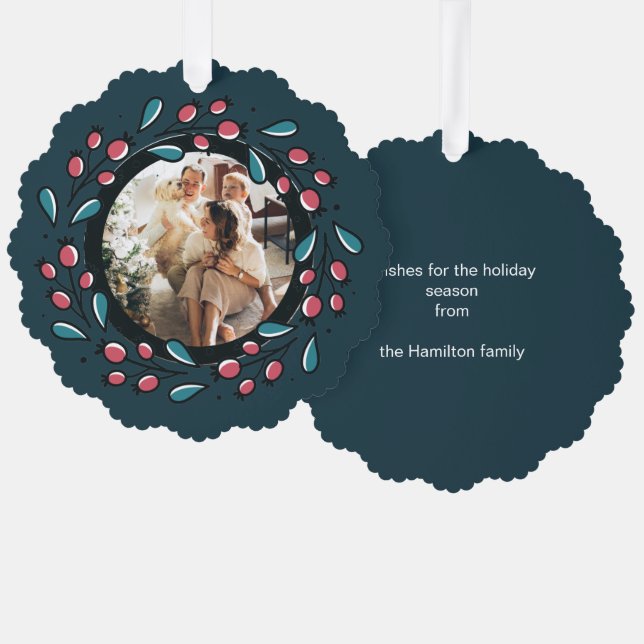 Carte Décorative Cadre photo de la couronne personnalisée de Noël (Recto/Verso)