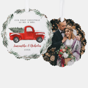 Carte Décorative Camion de Ferme Rouge Vintage   Premier Noël M. & 