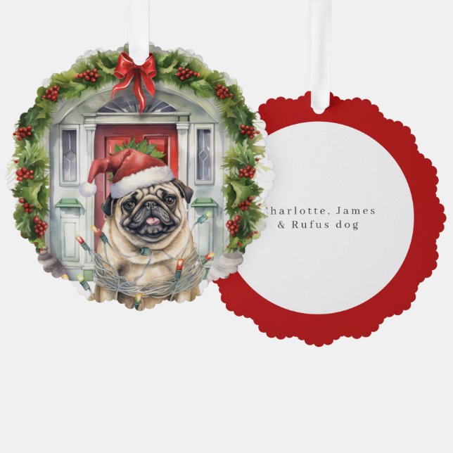 Carte Décorative Carlin à Santa Hat Porte d'entrée Noël (Recto/Verso)