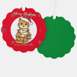 Carte Décorative Chat moderne joyeux rouge flocon de neige Noël cha