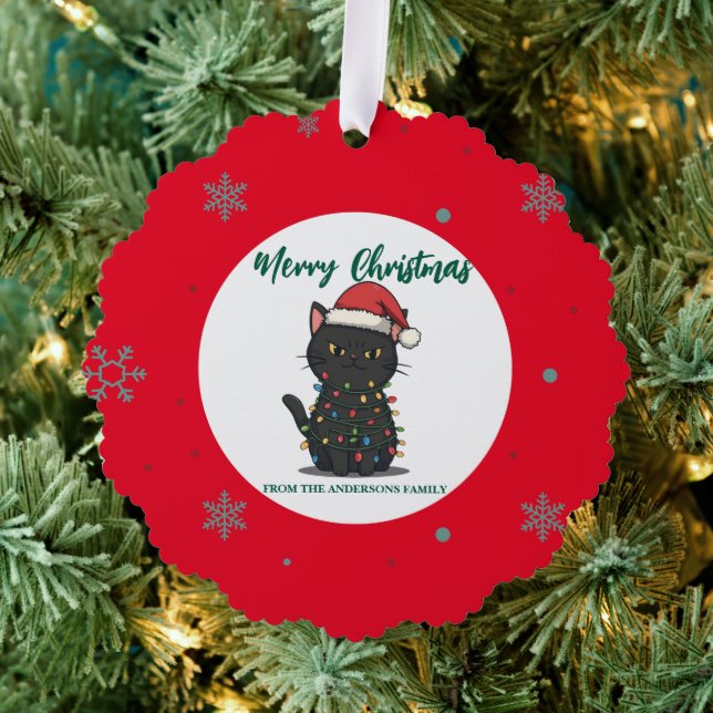 Carte Décorative chat moderne rouge joyeux flocon de neige Noël cha (Insitu (Arbre))