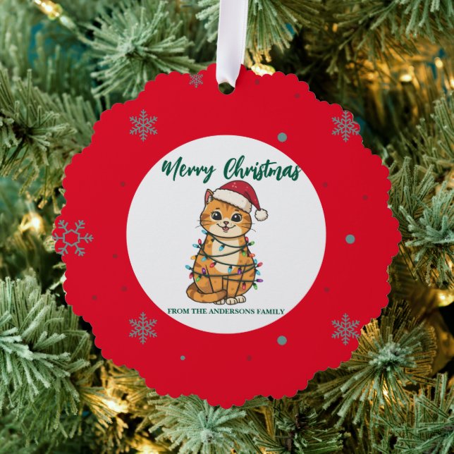 Carte Décorative chat moderne rouge joyeux flocon de neige Noël cha (Insitu (Arbre))