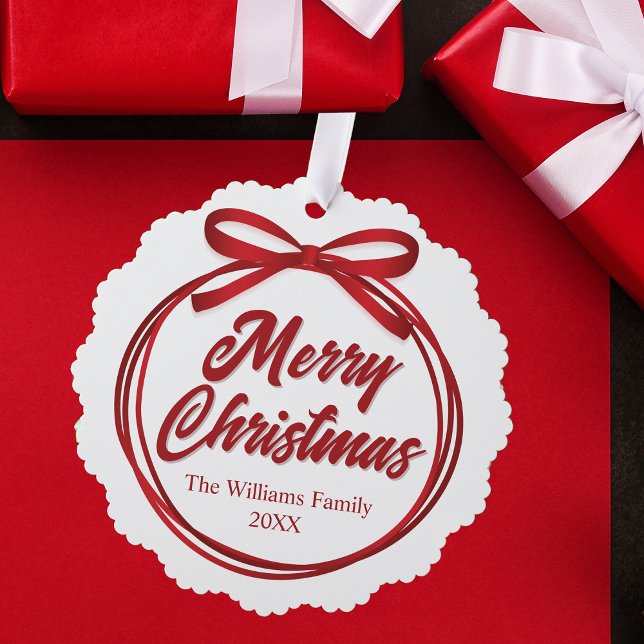 Carte Décorative Chic Merry Christmas Script Red Ribbon Bow Custom (Créateur téléchargé)