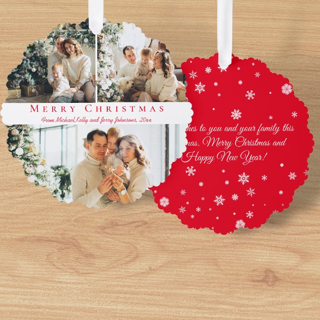 Carte Décorative Chic Rouge Script 3 Photo Collage Joyeux Noël (Créateur téléchargé)